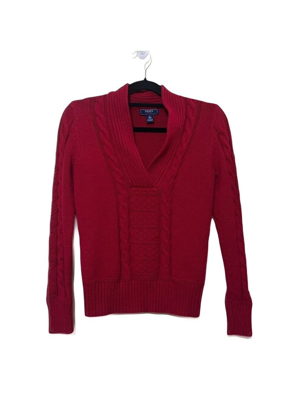 Chaps Red Cable Knit V-neck Pullover Sweater Women Small